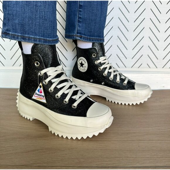 ⭐Converse Run Star Hike Platform Glitter Embellished 7 Women Shoes Black A07947C - Picture 1 of 11